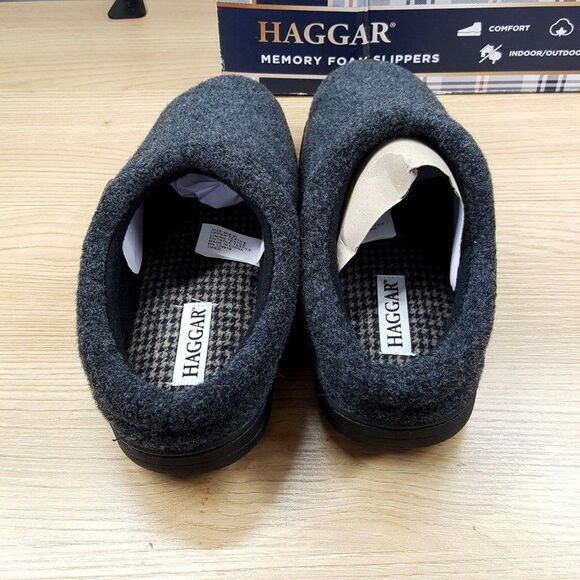 HAGGER Slippers Mens Size 8 - 9 Gray Microsuede Trim Cozy Lined Open Back - Picture 3 of 6